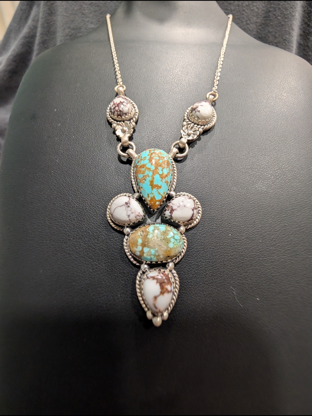 Sterling Silver  Mine 8 Turquoise & Wild Horse Statement Necklace